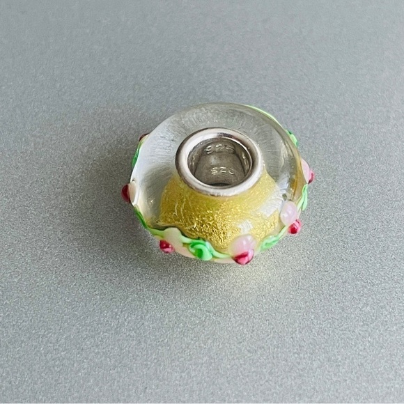 Bling Jewelry Gold Pink Flower 3D Lamp Murano Glass Sterling Silver Bead… - Picture 5 of 10